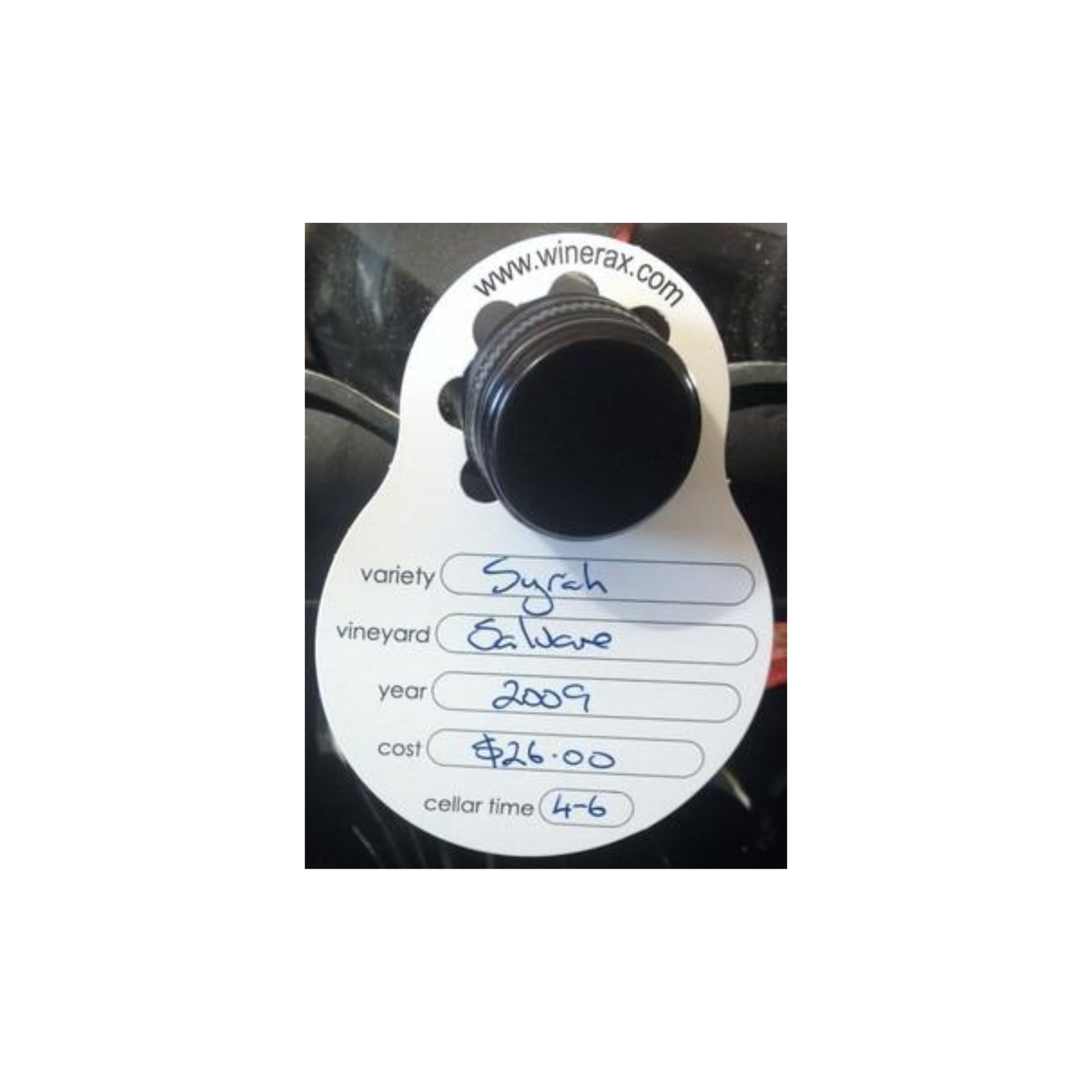 Winerax Cellar Tags (Priced And Shipped In Packs Of 48) - attached to wine bottle
